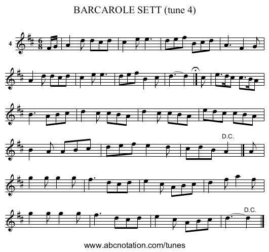 BARCAROLE SETT (tune 4) - staff notation