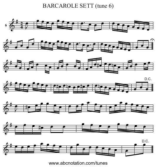 BARCAROLE SETT (tune 6) - staff notation