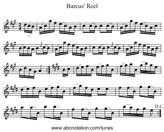 Barcus' Reel - staff notation