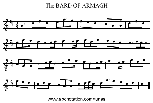 BARD OF ARMAGH, The - staff notation