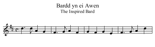 Bardd yn ei Awen - staff notation