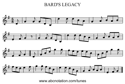 BARD'S LEGACY - staff notation