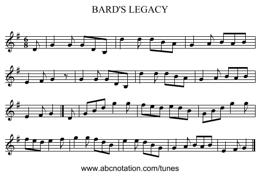 BARD'S LEGACY - staff notation