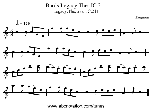Bards Legacy,The. JC.211 - staff notation