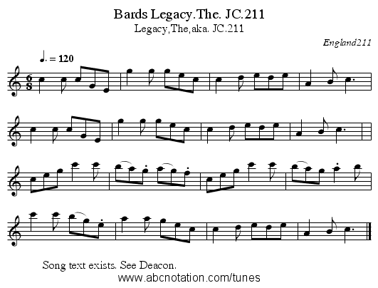 Bards Legacy.The. JC.211 - staff notation