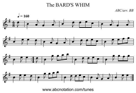 BARD'S WHIM, The - staff notation