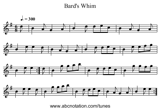 Bard's Whim - staff notation