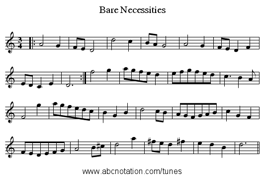 Bare Necessities - staff notation