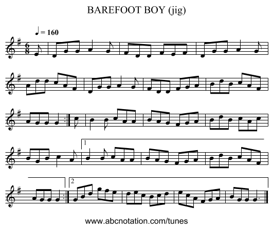 BAREFOOT BOY (jig) - staff notation