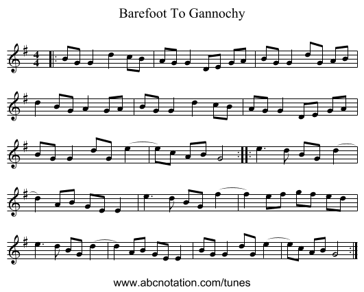 Barefoot To Gannochy - staff notation