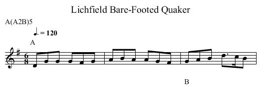 Bare-Footed Quaker, Lichfield - staff notation