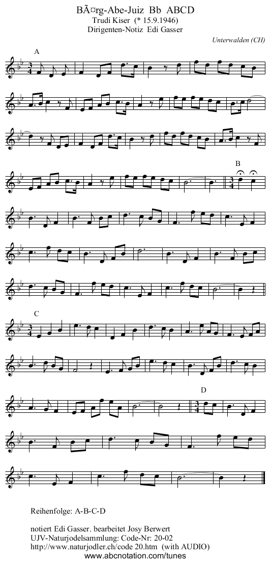 Bärg-Abe-Juiz Bb ABCD - staff notation