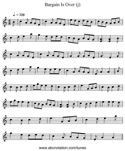 Bargain Is Over (j) - staff notation