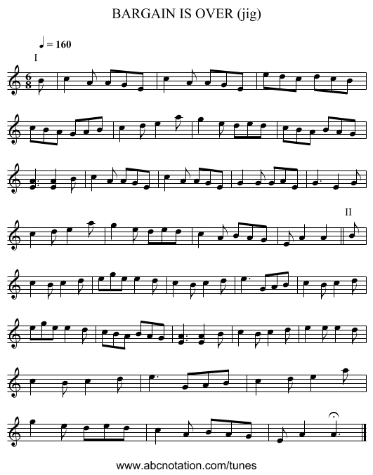 BARGAIN IS OVER (jig) - staff notation