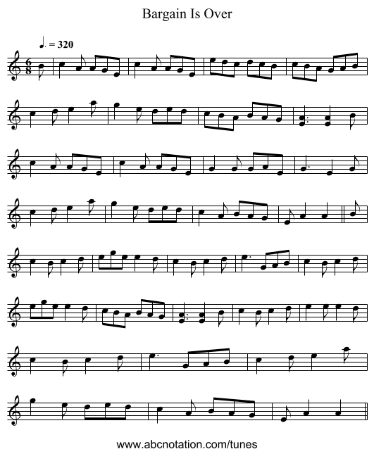 Bargain Is Over - staff notation