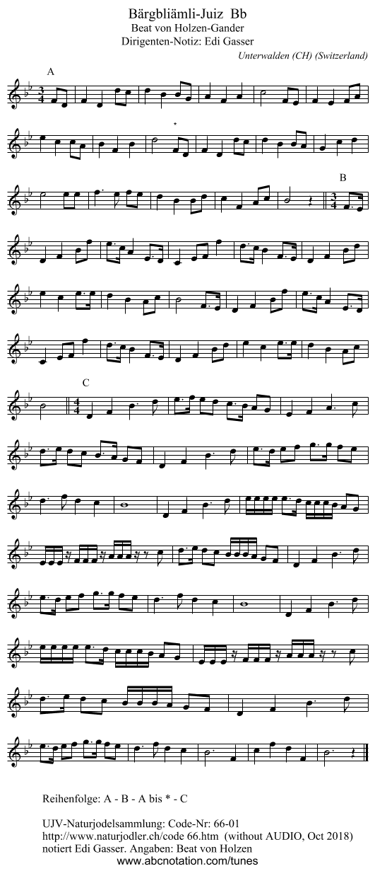 Bärgbliämli-Juiz Bb - staff notation