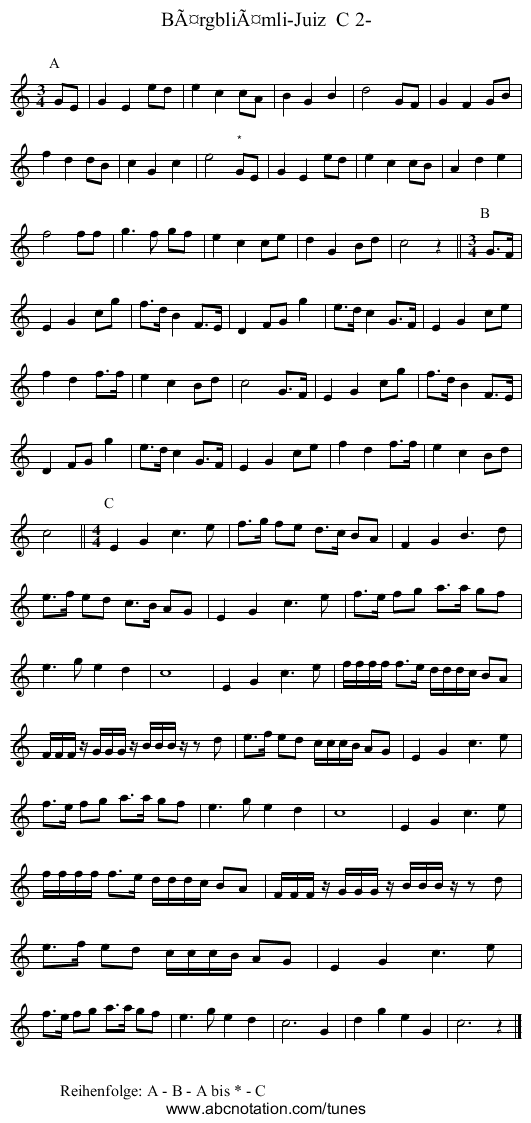Bärgbliämli-Juiz C 2- - staff notation