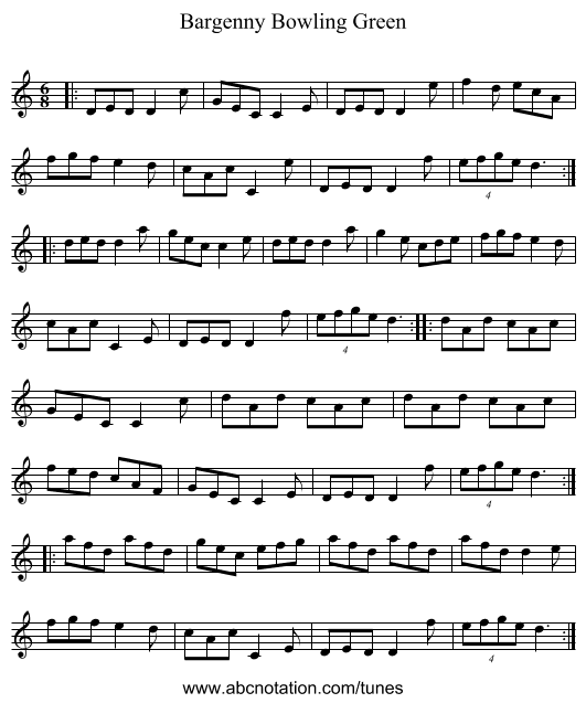 Bargenny Bowling Green - staff notation