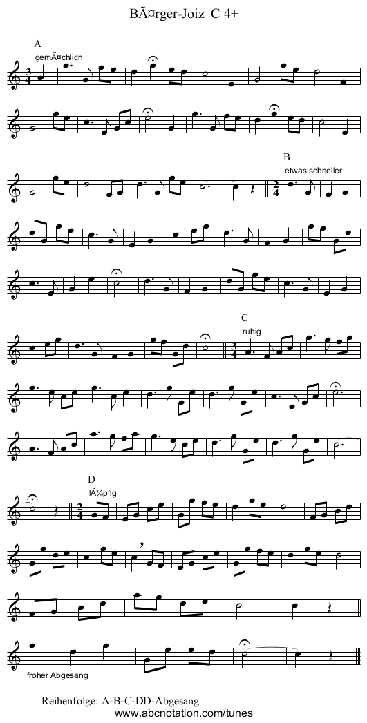 BÃ¤rger-Joiz  C 4+ - staff notation