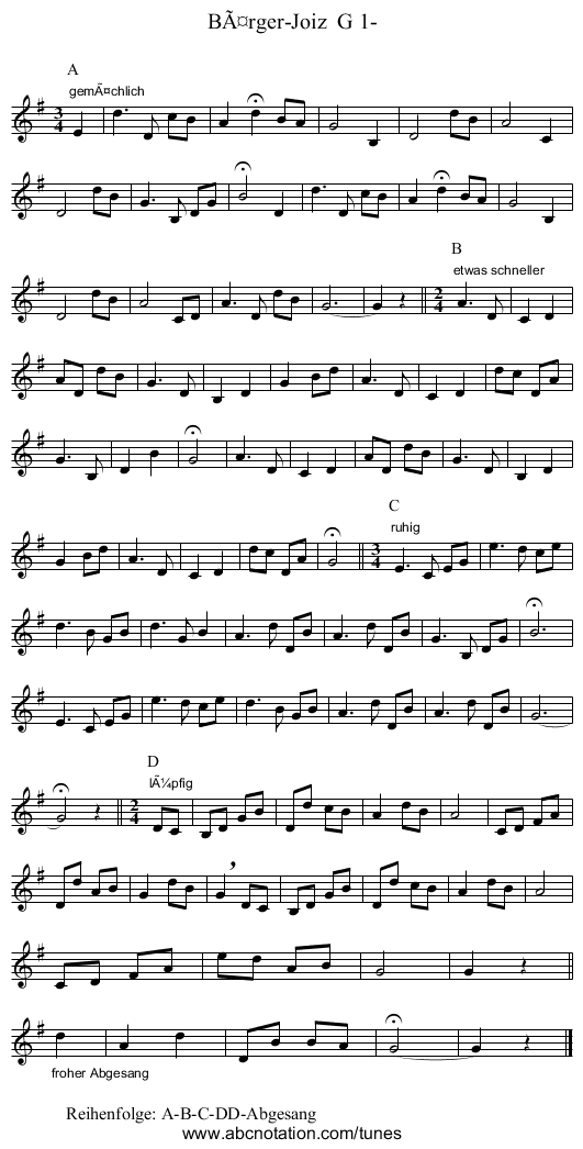 BÃ¤rger-Joiz  G 1- - staff notation