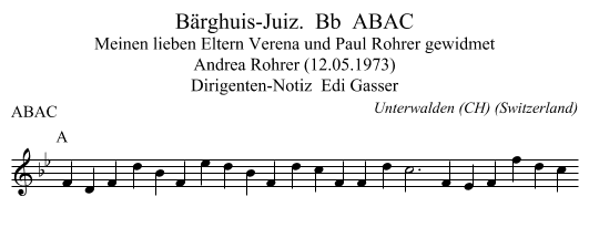 Bärghuis-Juiz.  Bb  ABAC - staff notation