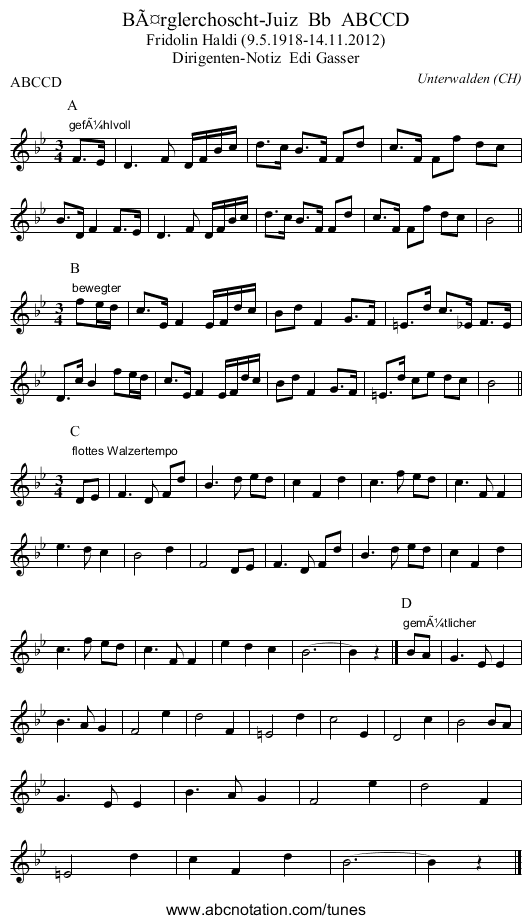 BÃ¤rglerchoscht-Juiz  Bb  ABCCD - staff notation