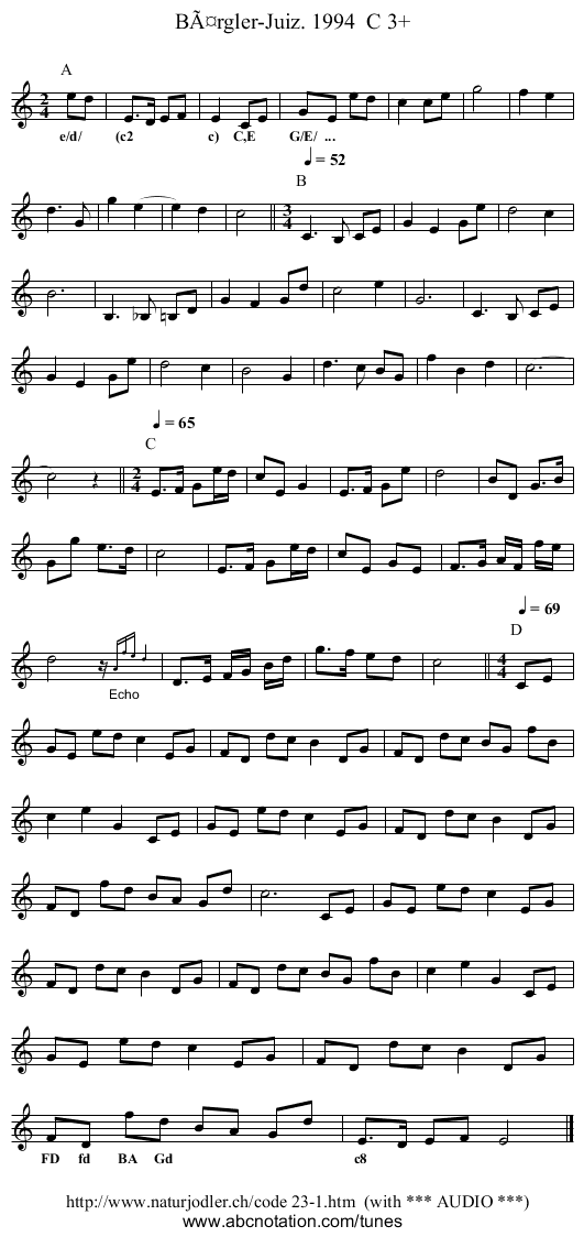 BÃ¤rgler-Juiz. 1994  C 3+ - staff notation