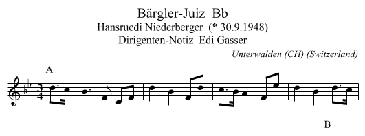 Bärgler-Juiz  Bb - staff notation
