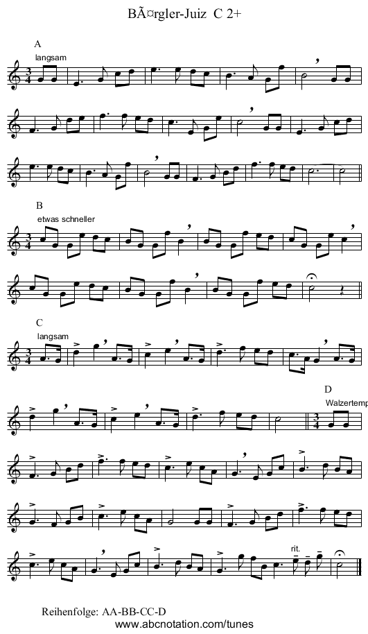 BÃ¤rgler-Juiz  C 2+ - staff notation