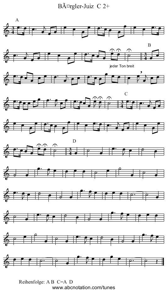 BÃ¤rgler-Juiz  C 2+ - staff notation