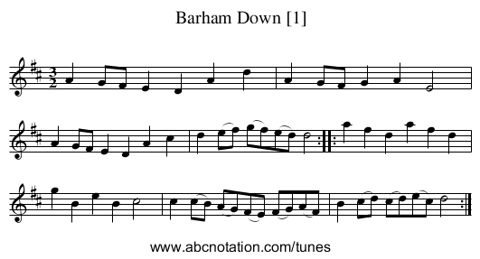 Barham Down [1] - staff notation