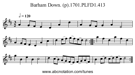 Barham Down. (p).1701.PLFD1.413 - staff notation