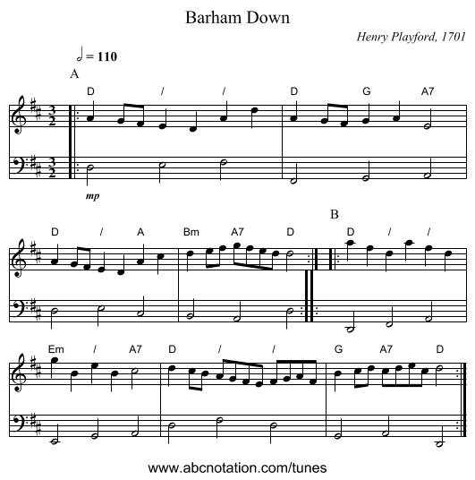 Barham Down - staff notation