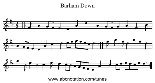 Barham Down - staff notation