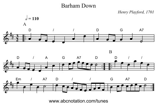 Barham Down - staff notation