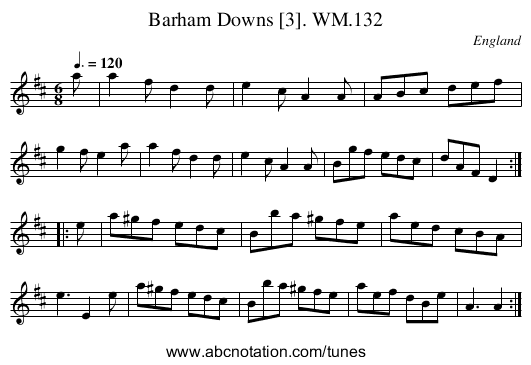 Barham Downs [3]. WM.132 - staff notation