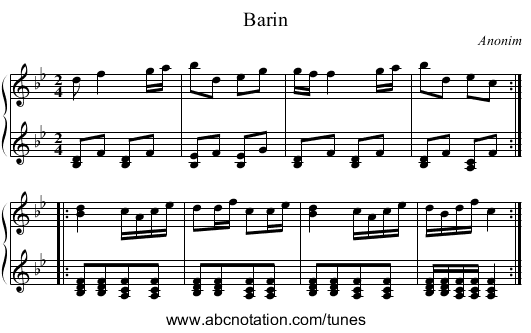 Barin - staff notation