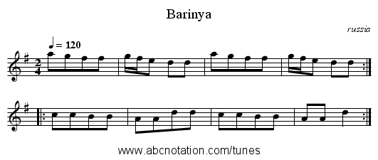 Barinya - staff notation