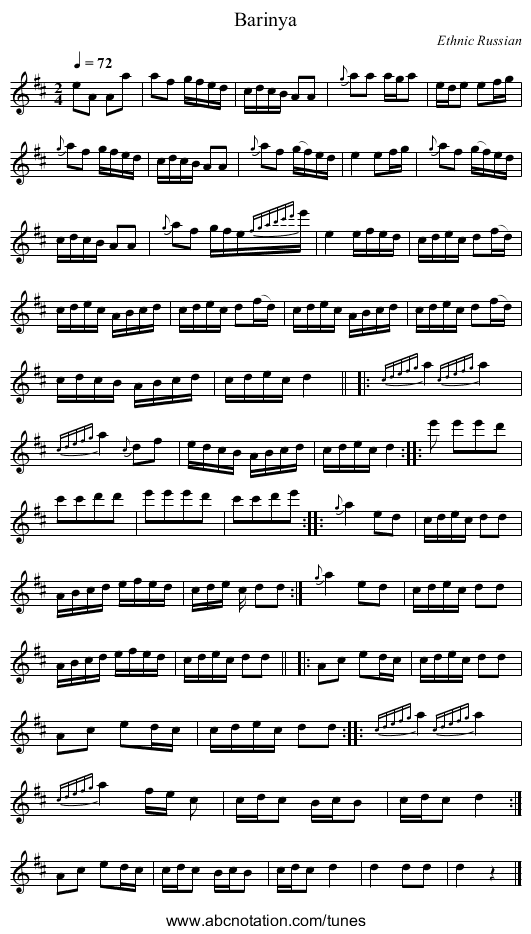 Barinya - staff notation
