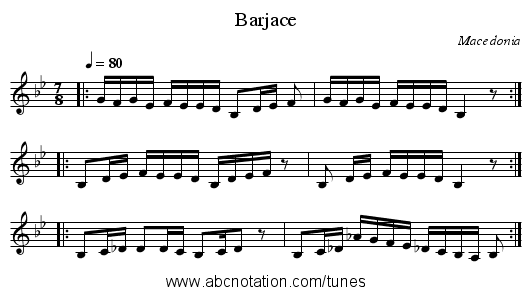 Barjace - staff notation
