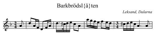 Barkbr&ouml;dsl&aring;ten - staff notation
