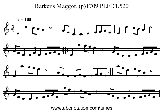 Barker's Maggot. (p)1709.PLFD1.520 - staff notation