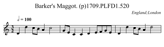Barker's Maggot. (p)1709.PLFD1.520 - staff notation