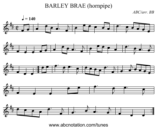 BARLEY BRAE (hornpipe) - staff notation
