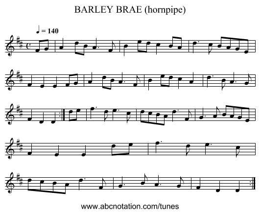 BARLEY BRAE (hornpipe) - staff notation
