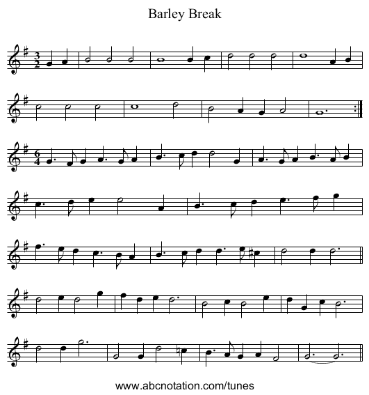 Barley Break - staff notation