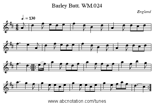 Barley Butt. WM.024 - staff notation