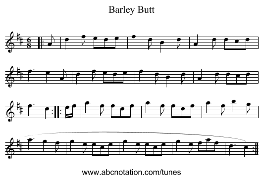 Barley Butt - staff notation