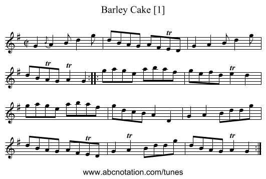 Barley Cake [1] - staff notation