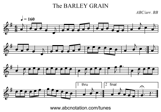 BARLEY GRAIN, The - staff notation